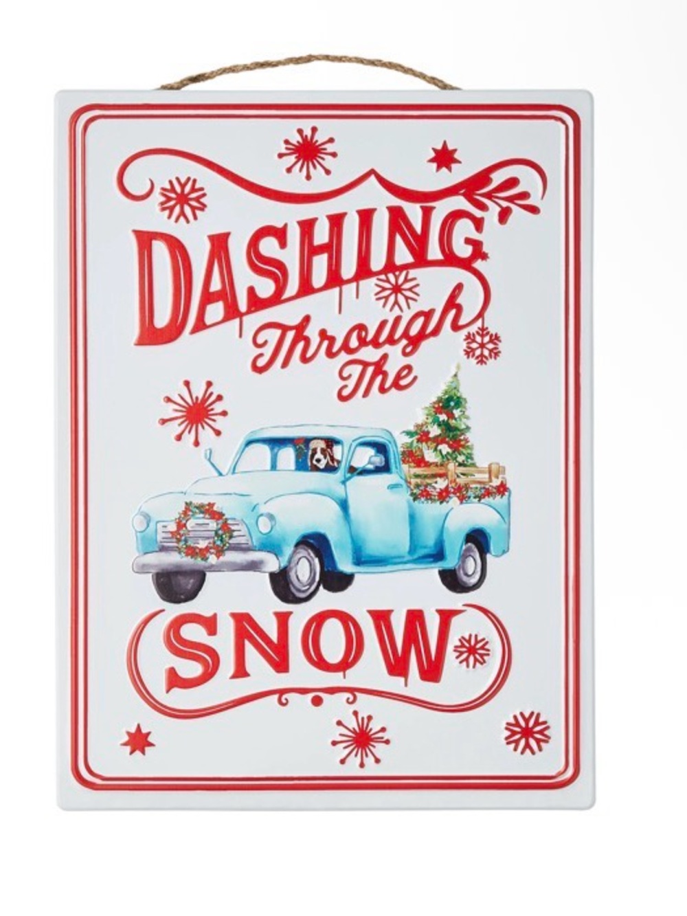 Metal “Dashing Through The Snow” Dog in Pickup Truck Sign